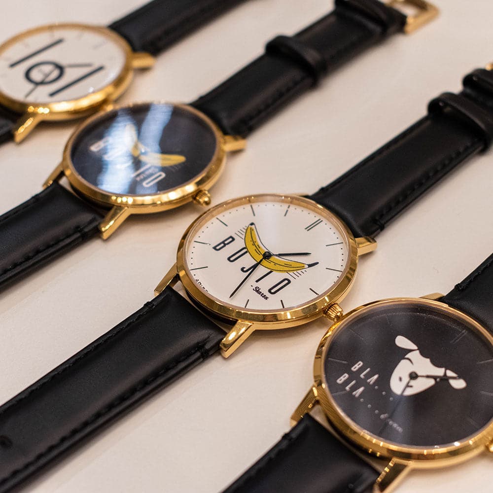 ARIES GOLD CUSTOMISED GOLD STAINLESS WATCH -  BOJIO WHITE UNISEX LEATHER STRAP WATCH - H2 Hub Watches