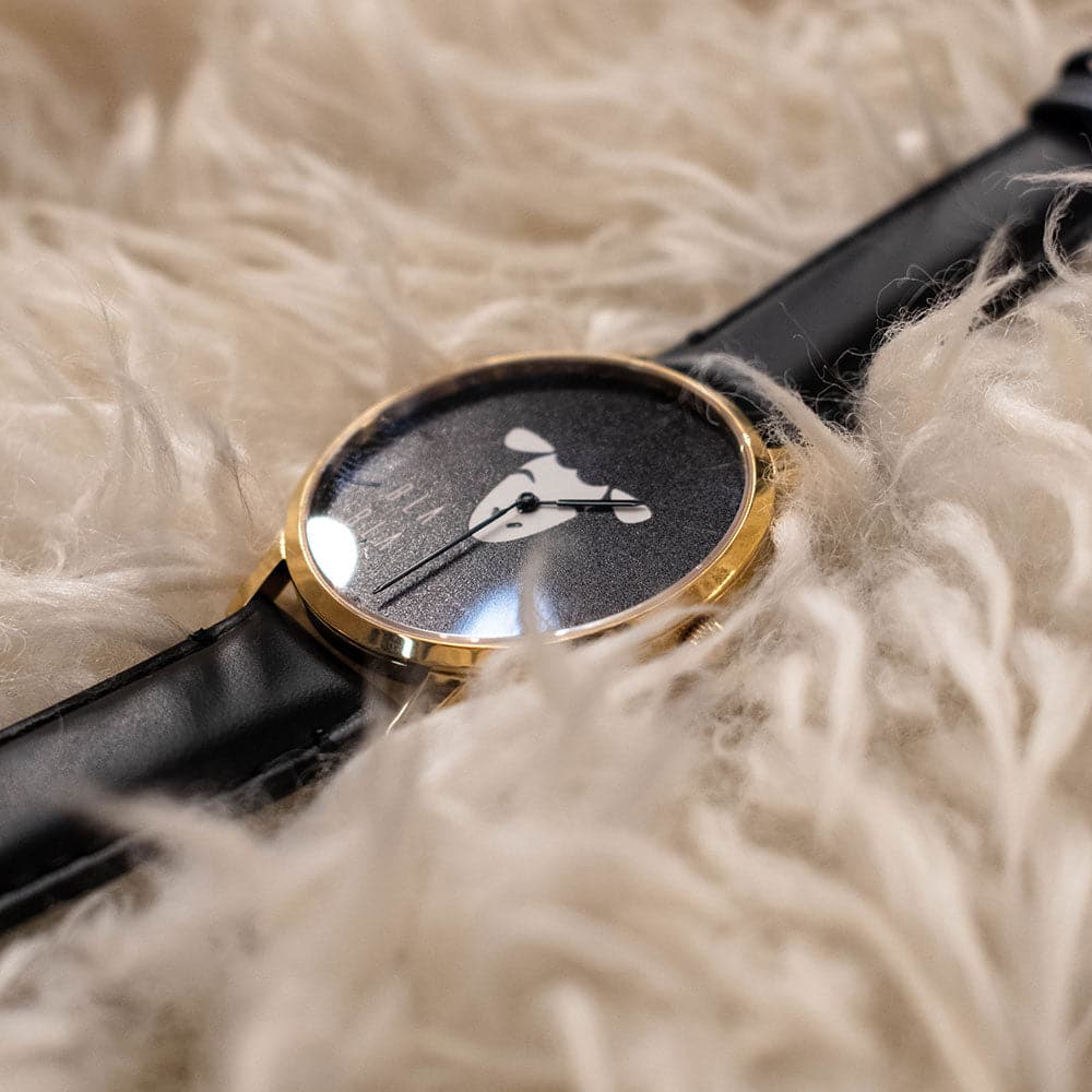 ARIES GOLD CUSTOMISED GOLD STAINLESS STEEL WATCH - BLA BLA BLACK UNISEX LEATHER STRAP WATCH - H2 Hub Watches