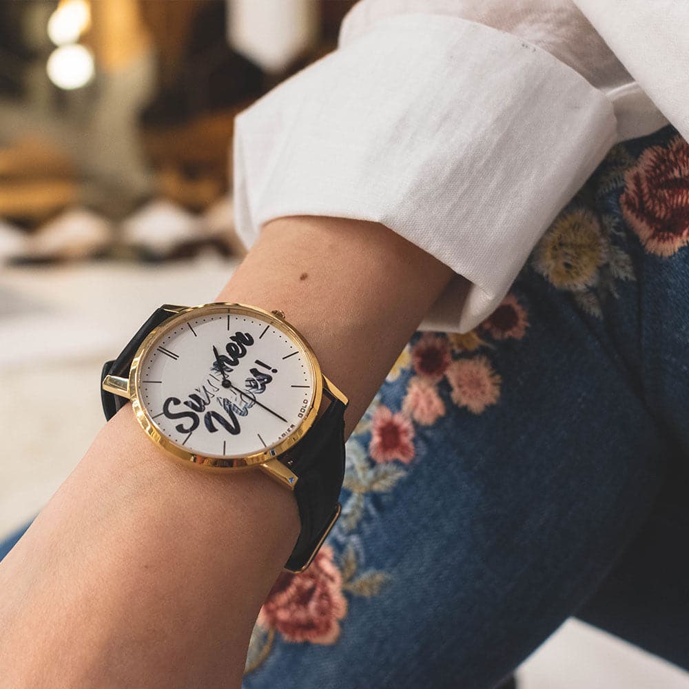 ARIES GOLD CUSTOMISED GOLD STAINLESS STEEL WATCH - SUMMER VIBES WHITE UNISEX LEATHER STRAP WATCH - H2 Hub Watches