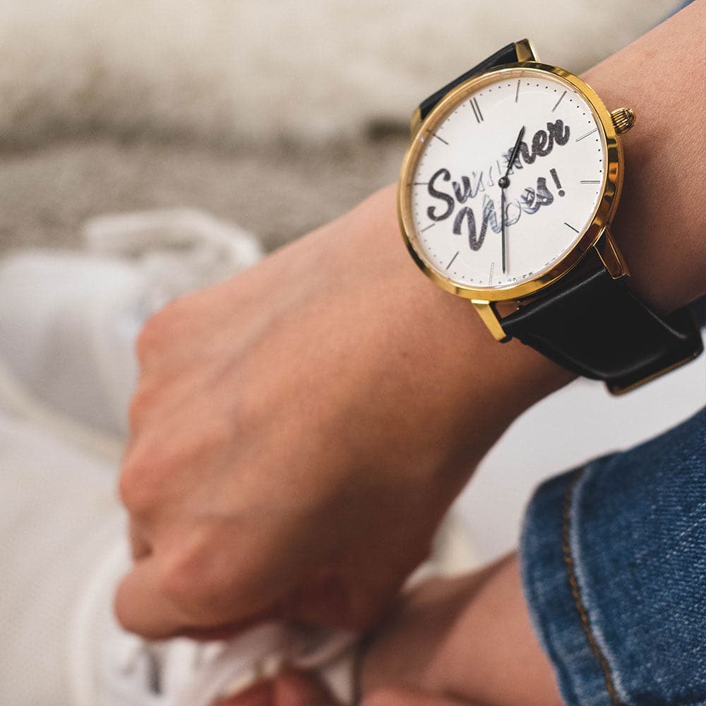 ARIES GOLD CUSTOMISED GOLD STAINLESS STEEL WATCH - SUMMER VIBES WHITE UNISEX LEATHER STRAP WATCH - H2 Hub Watches