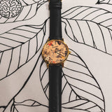 ARIES GOLD CUSTOMISED GOLD STAINLESS STEEL WATCH - NUDE FLORAL LEATHER STRAP WOMAN'S WATCH - H2 Hub Watches