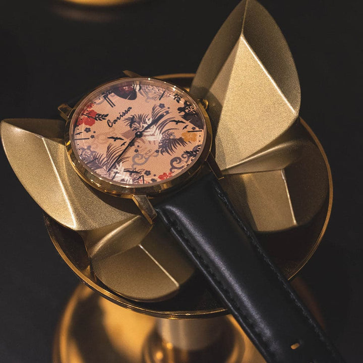 ARIES GOLD CUSTOMISED GOLD STAINLESS STEEL WATCH - NUDE FLORAL LEATHER STRAP WOMAN'S WATCH - H2 Hub Watches