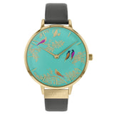 SARA MILLER CHELSEA GREEN BIRDS TEAL DIAL GREY LEATHER WOMEN'S  WATCH SA2000