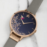 SARA MILLER CHELSEA NAVY HUMMINGBIRD BLUE DIAL GREY LEATHER WOMEN'S WATCH SA2022