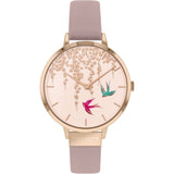 SARA MILLER BLOSSOM LADIES DUSKY PINK LEATHER STRAP FLYING BIRDS WOMEN'S WATCH SA2060