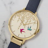 SARA MILLER BLOSSOM LADIES NAVY LEATHER STRAP FLYING BIRDS WOMEN's WATCH SA2062