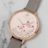 SARA MILLER LADIES GRAY LEATHER STRAP BUTTERFLY DIAL WATCH SA2080