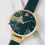 SARA MILLER TAHITI LADIES DARK GREEN LEATHER STRAP LEOPARD DIAL WATCH SA2084