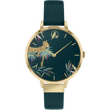 SARA MILLER TAHITI LADIES DARK GREEN LEATHER STRAP LEOPARD DIAL WATCH SA2084