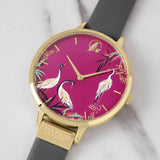 SARA MILLER HERON PINK DIAL GREY LEATHER WATCH SA2088