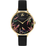 SARA MILLER BAMBOO BIRD GARDEN BLACK LEATHER STRAP WOMEN'S WATCH SA2090