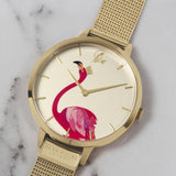 SARA MILLER GOLD STAINLESS STEEL MESH STRAP FLAMINGO DIAL WOMEN'S WATCH SA4056