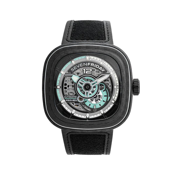 Sevenfriday Jade Carbon Black Leather Strap Men Watch SF-PS3/01