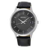 Seiko Gray Dial And Black Leather Strap Men Watch SGEH85P1
