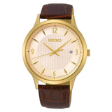Seiko Gold Dial And Brown Leather Strap Men Watch SGEH86P1