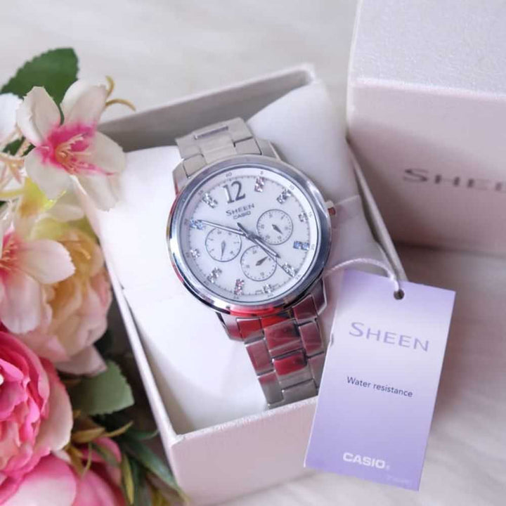CASIO SHEEN SHE-3802D-7ADR QUARTZ SILVER STAINLESS STEEL WOMEN'S WATCH - H2 Hub Watches