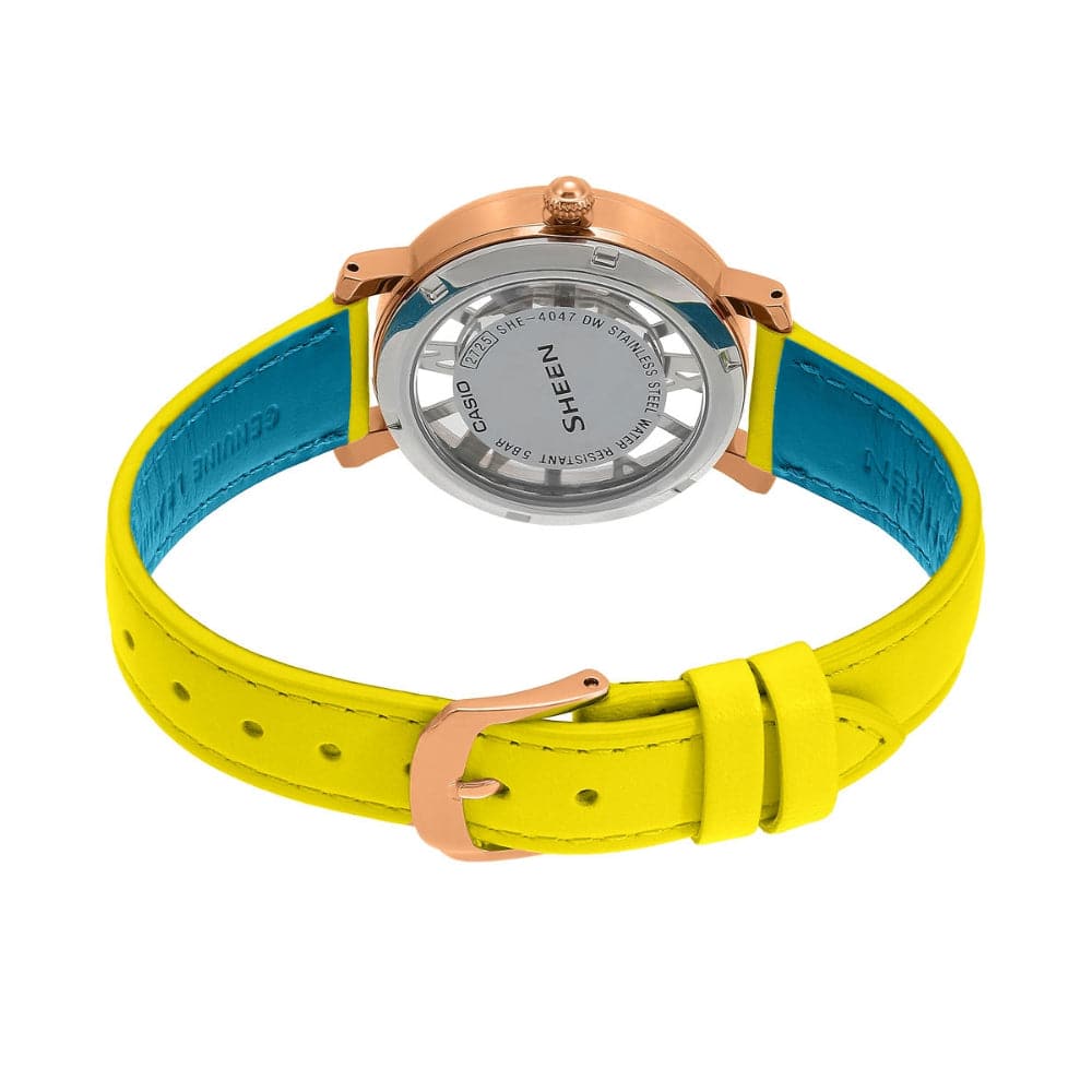 CASIO SHEEN SHE 4047PGL 9AUDR YELLOW LEATHER STRAP WOMEN S WATCH