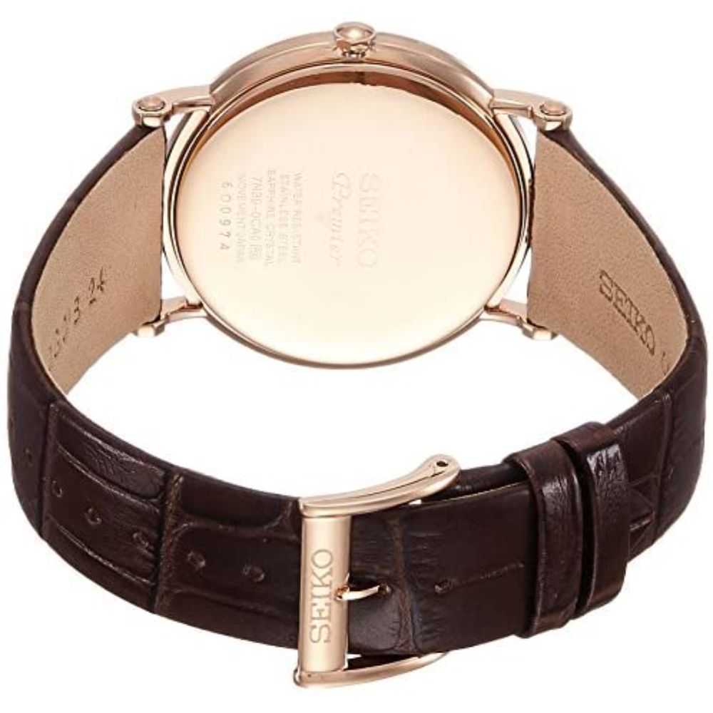 SEIKO PREMIER SKP398P1 ANALOG MEN'S BROWN LEATHER STRAP WATCH - H2 Hub Watches