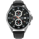 SEIKO SKS635P1 CHRONOGRAPH BLACK LEATHER STRAP WATCH