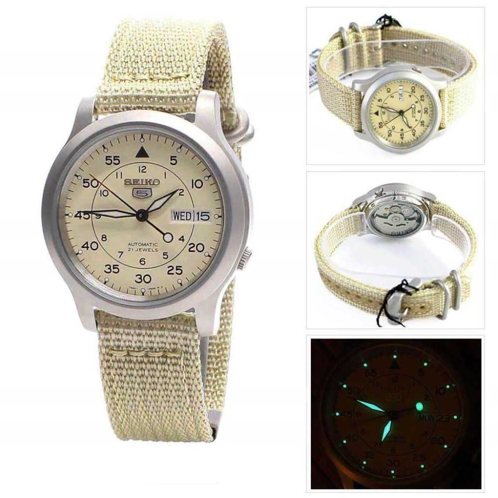 SEIKO 5 MILITARY SNK803K2P AUTOMATIC MEN'S BEIGE NYLON STRAP WATCH - H2 Hub Watches