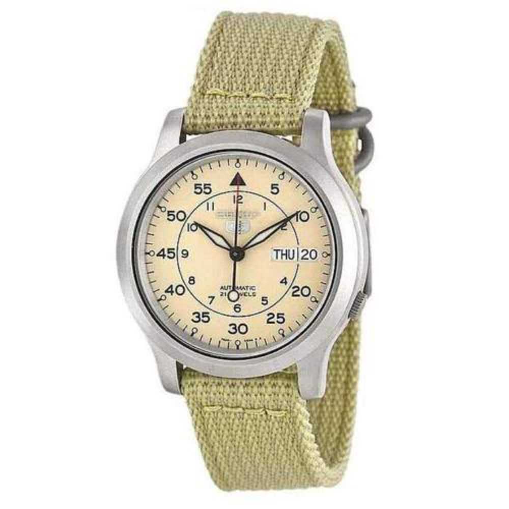 SEIKO 5 MILITARY SNK803K2P AUTOMATIC MEN'S BEIGE NYLON STRAP WATCH - H2 Hub Watches