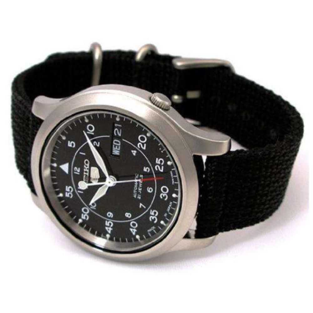 SEIKO 5 MILITARY SNK809K2P AUTOMATIC MEN'S BLACK NYLON STRAP WATCH - H2 Hub Watches
