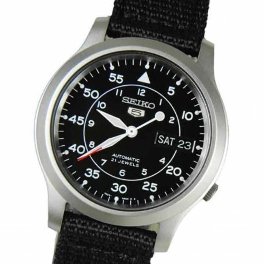 SEIKO 5 MILITARY SNK809K2P AUTOMATIC MEN'S BLACK NYLON STRAP WATCH - H2 Hub Watches
