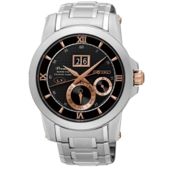 SEIKO PREMIER SNP136P1 BLACK DIAL STAINLESS STEEL MEN'S WATCH