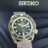 Seiko 5 Sports Mint Green Dial With Silver Milanese Strap Men Watch SRPD75K1P