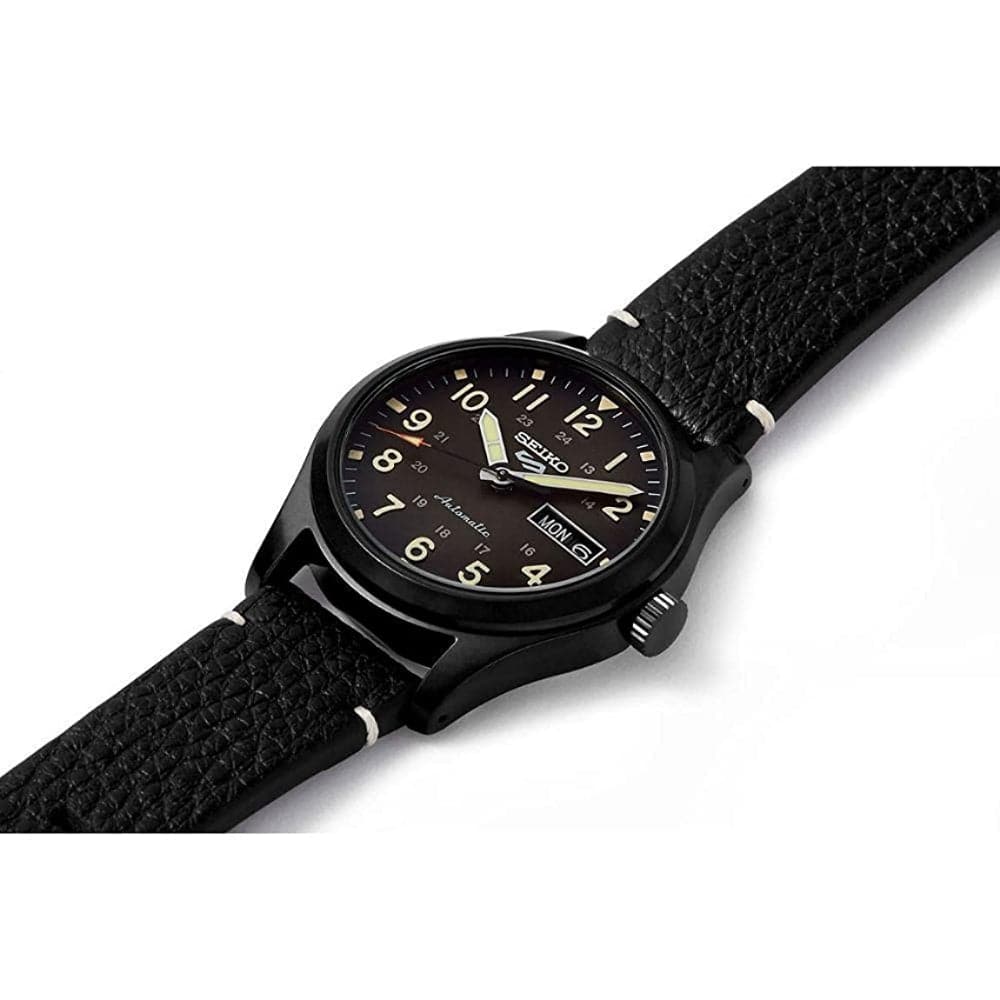 Seiko 5 Sports Black Leather Strap Men Watch SRPG41K1P