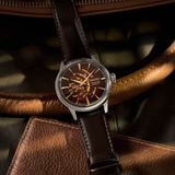 Seiko Presage Red Dial Skeleton With Brown Leather Men Watch SSA457J1
