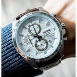 SEIKO GENERAL SSB263P1 WHITE DIAL BROWN LEATHER MEN'S WATCH