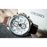 SEIKO GENERAL SSB263P1 WHITE DIAL BROWN LEATHER MEN'S WATCH