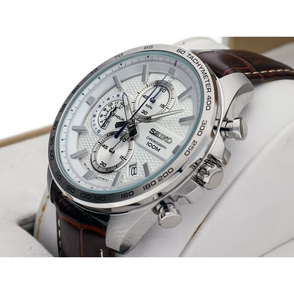 SEIKO GENERAL SSB263P1 WHITE DIAL BROWN LEATHER MEN'S WATCH H2 Hub