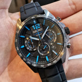 Seiko Chronograph Black Dial And Silicone Strap Men Watch SSB353P1P