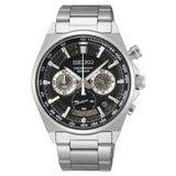 Seiko Chronograph Black Dial Silver Stainless Steel Strap Men Watch SSB397P1P