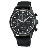 Seiko Chronograph Black Dial And Leather Strap Men Watch SSB421P1