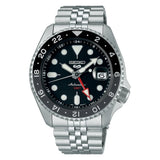 Seiko 5 Sports GMT Black Dial With Silver Stainless Steel Strap Men Watch SSK001K1P