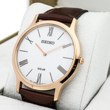 Seiko White Dial And Brown Leather Strap Men Watch SUP854P1P