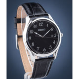 SEIKO GENERAL SUR305P1 NEO CLASSIC BLACK LEATHER MEN'S WATCH