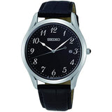 SEIKO GENERAL SUR305P1 NEO CLASSIC BLACK LEATHER MEN'S WATCH