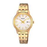 Seiko White Dial With Gold Stainless Steel Strap Women Watch SUR412P1