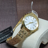 Seiko White Dial With Gold Stainless Steel Strap Women Watch SUR412P1