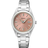 Seiko Analog Pink Dial Silver Stainless Steel Strap Women Watch SUR523P1