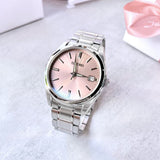Seiko Analog Pink Dial Silver Stainless Steel Strap Women Watch SUR523P1