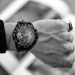 ARIES GOLD CHRONOGRAPH JOLTER BLACK STAINLESS STEEL G 7008 BK-BK LEATHER STRAP MEN'S WATCH - H2 Hub Watches