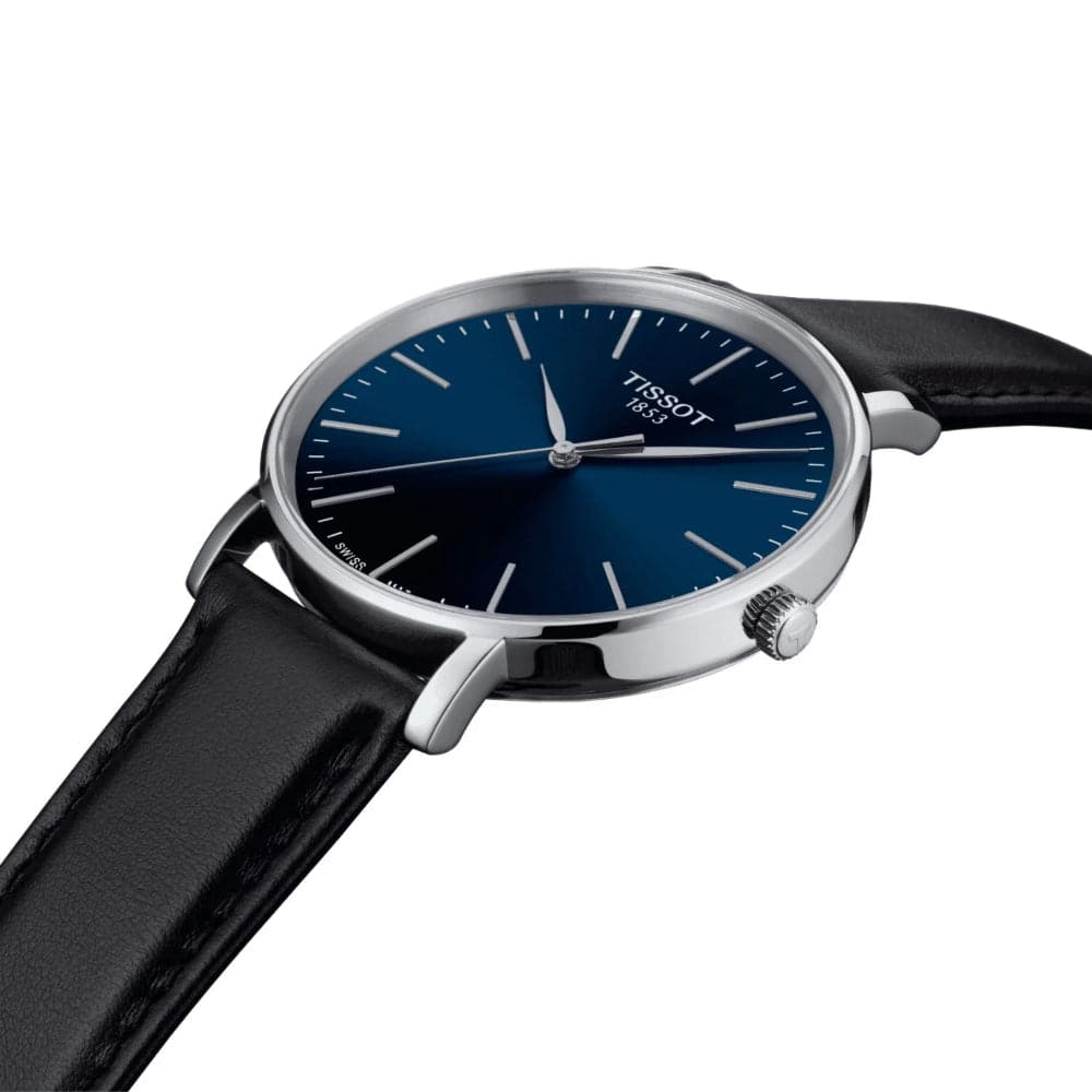 Tissot Everytime Blue Dial And Black Leather Strap Men Watch T1434101604100