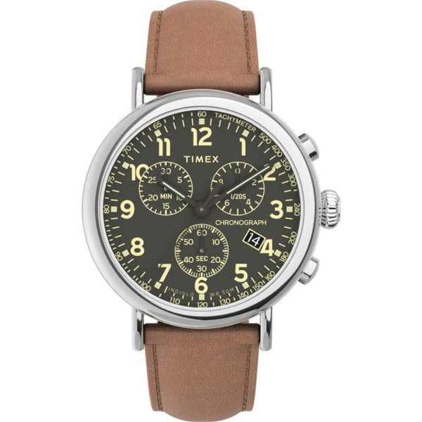 Timex Chronograph Brown Leather Strap Men Watch TW2V27500