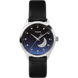 Timex Montre Femme Blue Dial Black Leather Strap Women Watch TW2V49200