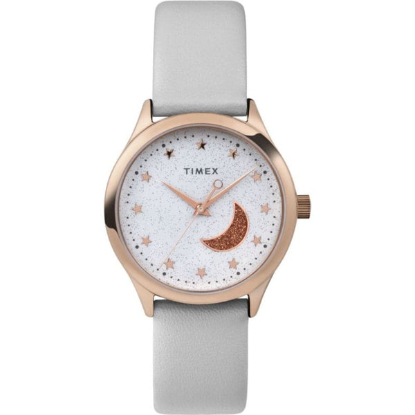 Timex Classic White Dial And Gray Leather Strap Women Watch TW2V49400